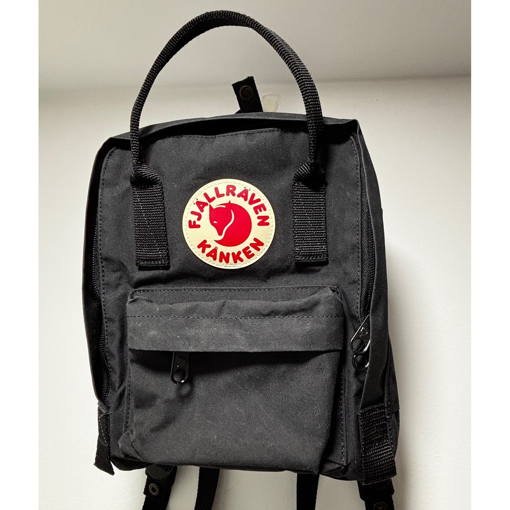 Fjallraven Kanken Mini Backpack Black Durable Vinylon F Everyday Travel Bag EUC